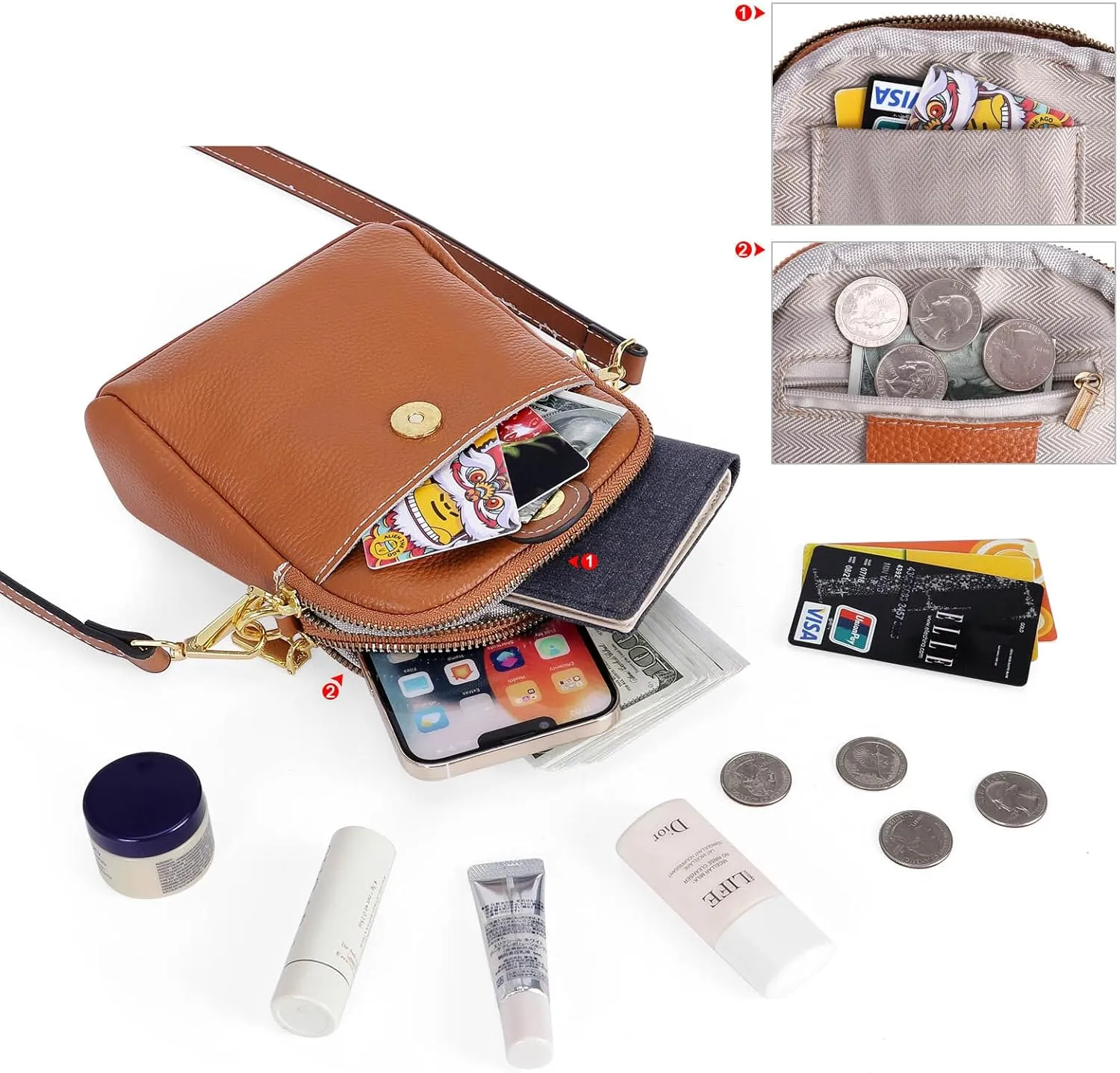 HUA ANGEL Small Crossbody Bag for Women, Soft Leather Travel Crossbody Mini Shoulder Cellphone Purses Messenger Satchel Bag