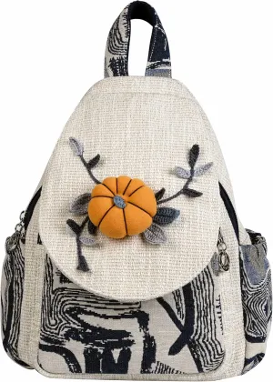 HUANGGUOSHU Boho and Hippie Small Canvas Backpack Purse for Women - Convertible Sling Bag, Embroidered and Woven Tapestry Patterns Pumpkin