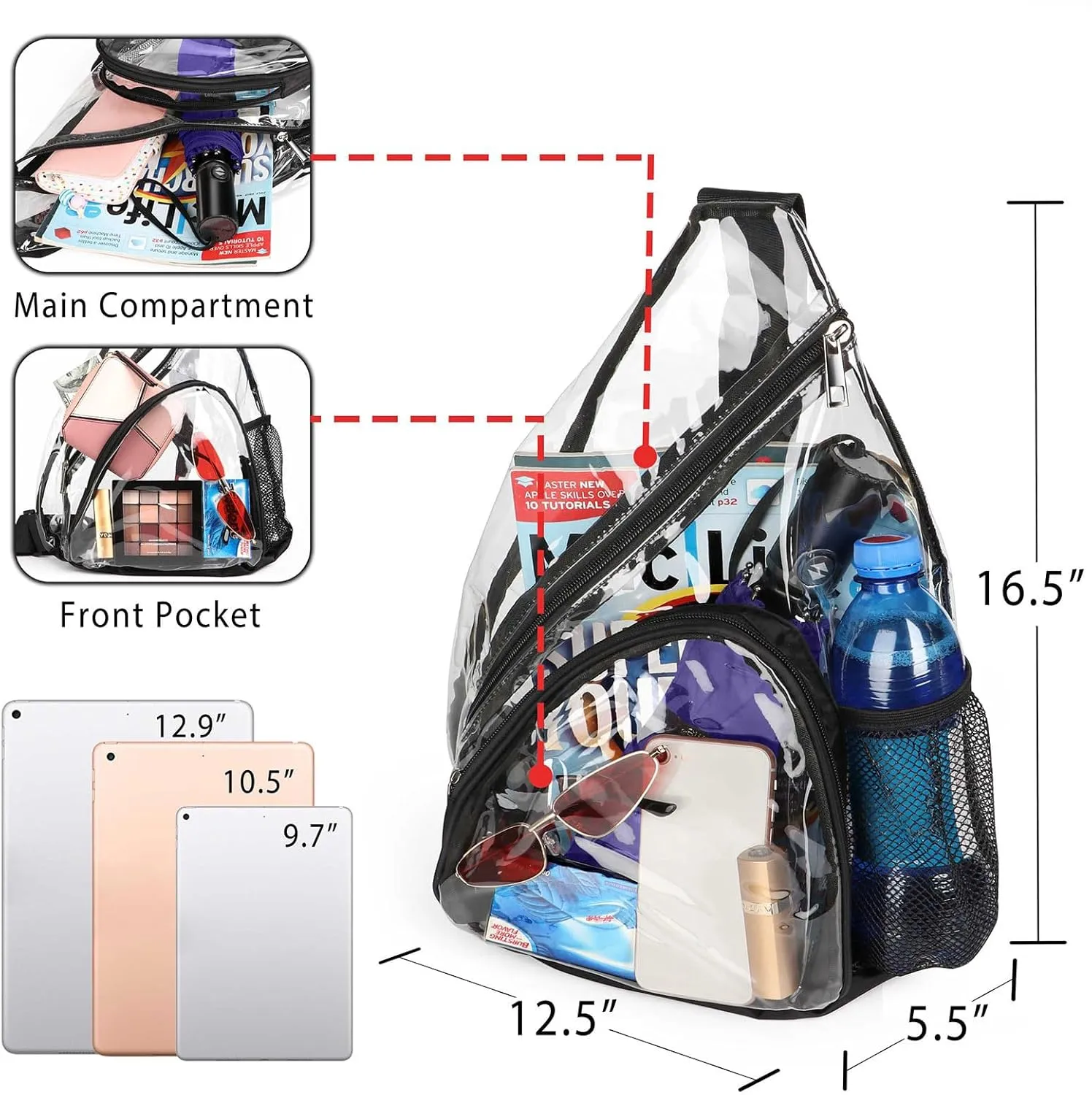 HULISEN Clear Sling Bag, Clear Bag Stadium Approved, Transparent Shoulder Crossbody Backpack Chest Casual Daypack
