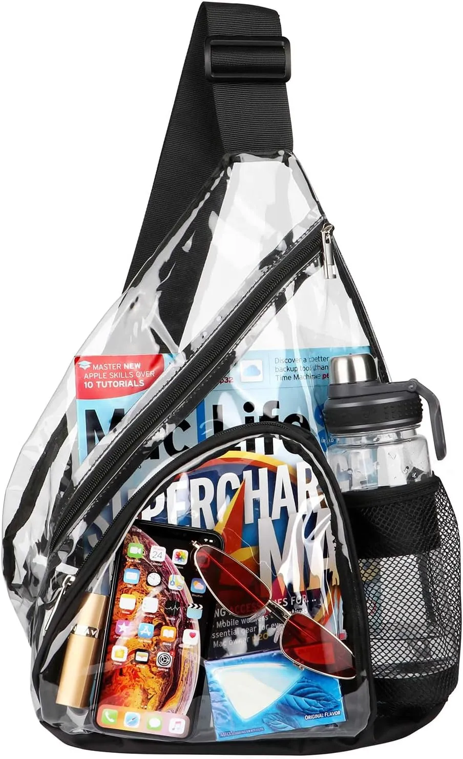 HULISEN Clear Sling Bag, Clear Bag Stadium Approved, Transparent Shoulder Crossbody Backpack Chest Casual Daypack
