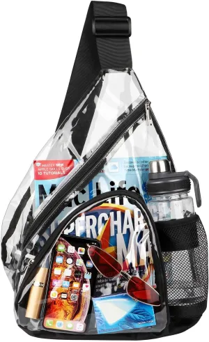 HULISEN Clear Sling Bag, Clear Bag Stadium Approved, Transparent Shoulder Crossbody Backpack Chest Casual Daypack