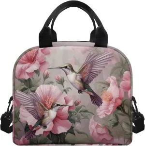 Hummingbird Floral Print Lunch Bag for Boys Men, Lightweight Insulated Lunch Box Handbag for Men, Reusable Lunch Bag Kids Lunch Bag for School