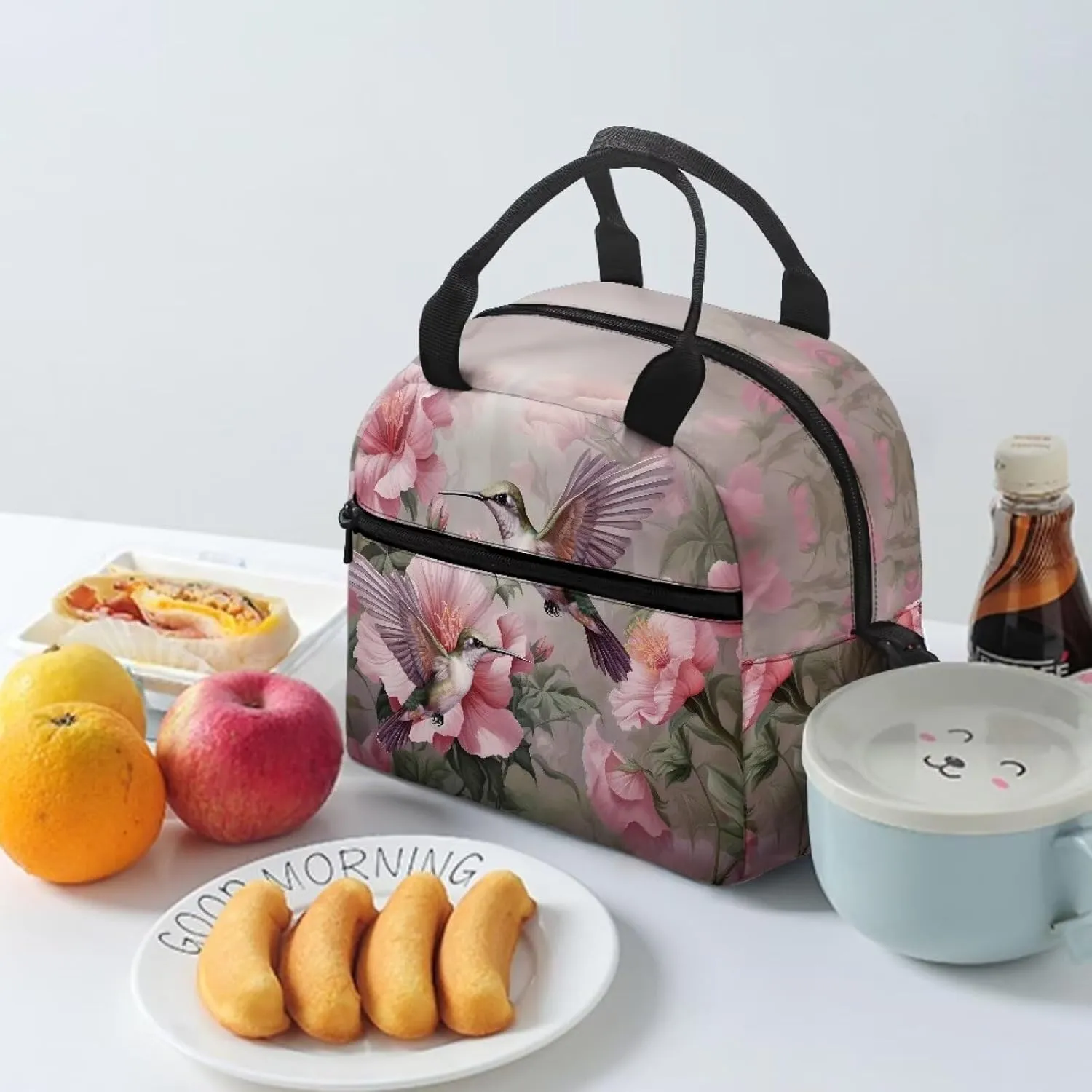 Hummingbird Floral Print Lunch Bag for Boys Men, Lightweight Insulated Lunch Box Handbag for Men, Reusable Lunch Bag Kids Lunch Bag for School