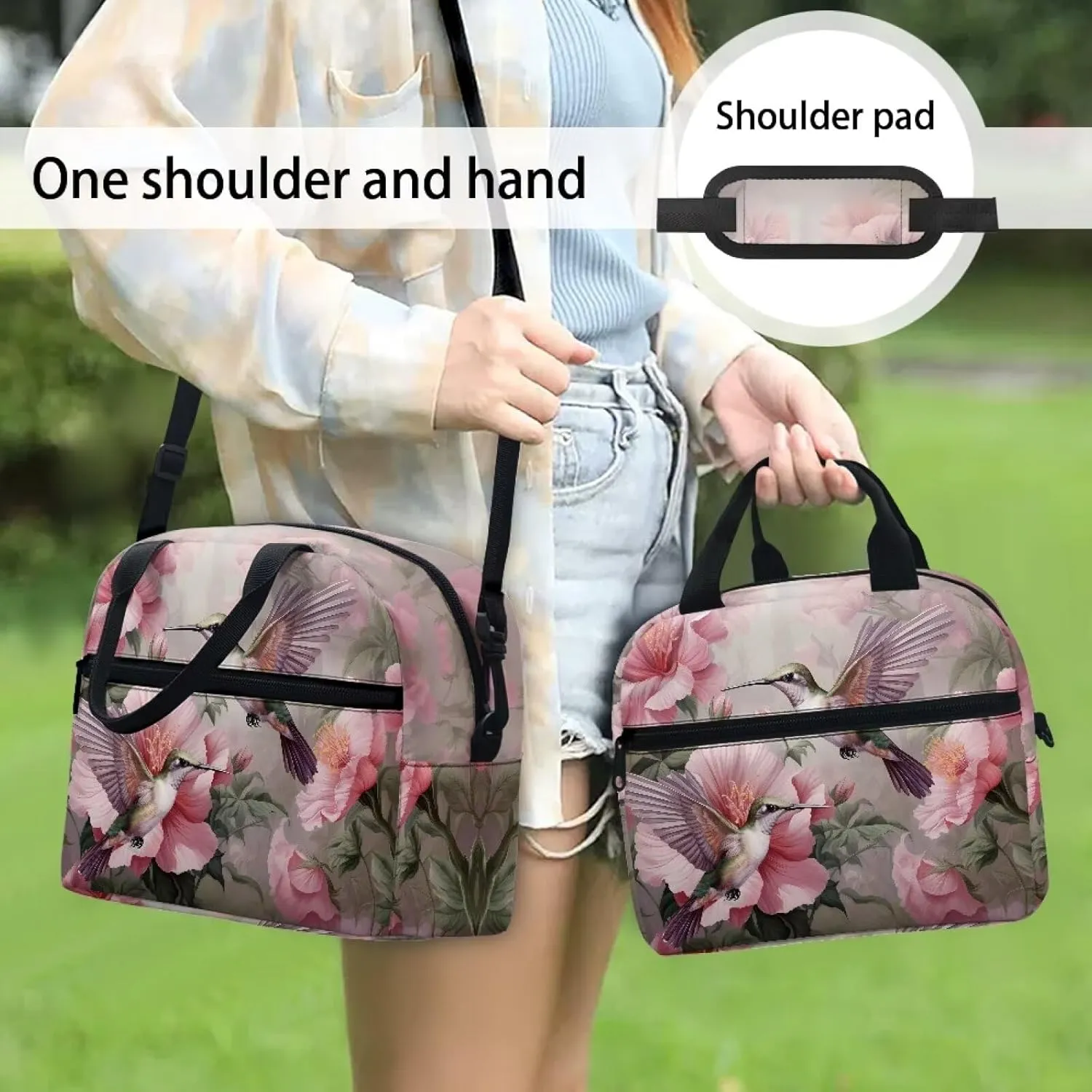 Hummingbird Floral Print Lunch Bag for Boys Men, Lightweight Insulated Lunch Box Handbag for Men, Reusable Lunch Bag Kids Lunch Bag for School