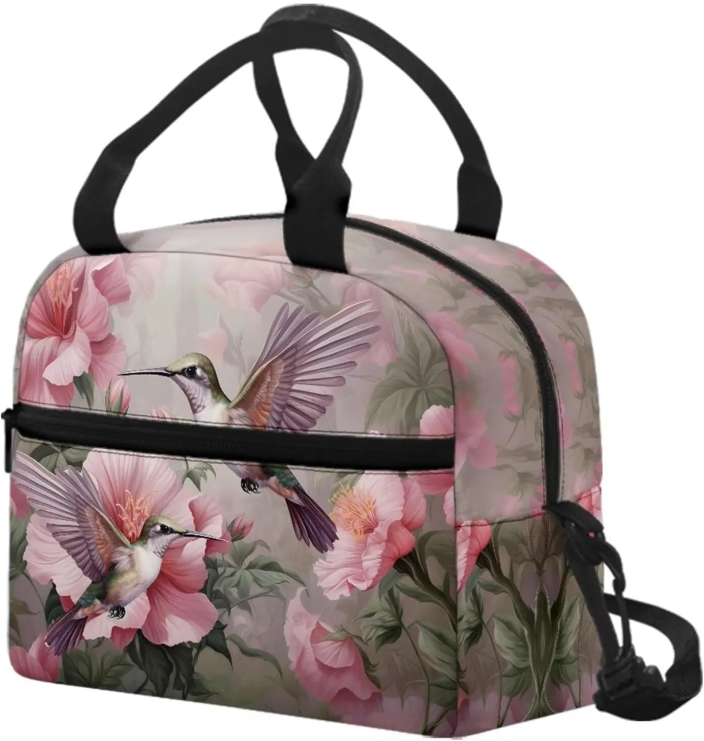 Hummingbird Floral Print Lunch Bag for Boys Men, Lightweight Insulated Lunch Box Handbag for Men, Reusable Lunch Bag Kids Lunch Bag for School