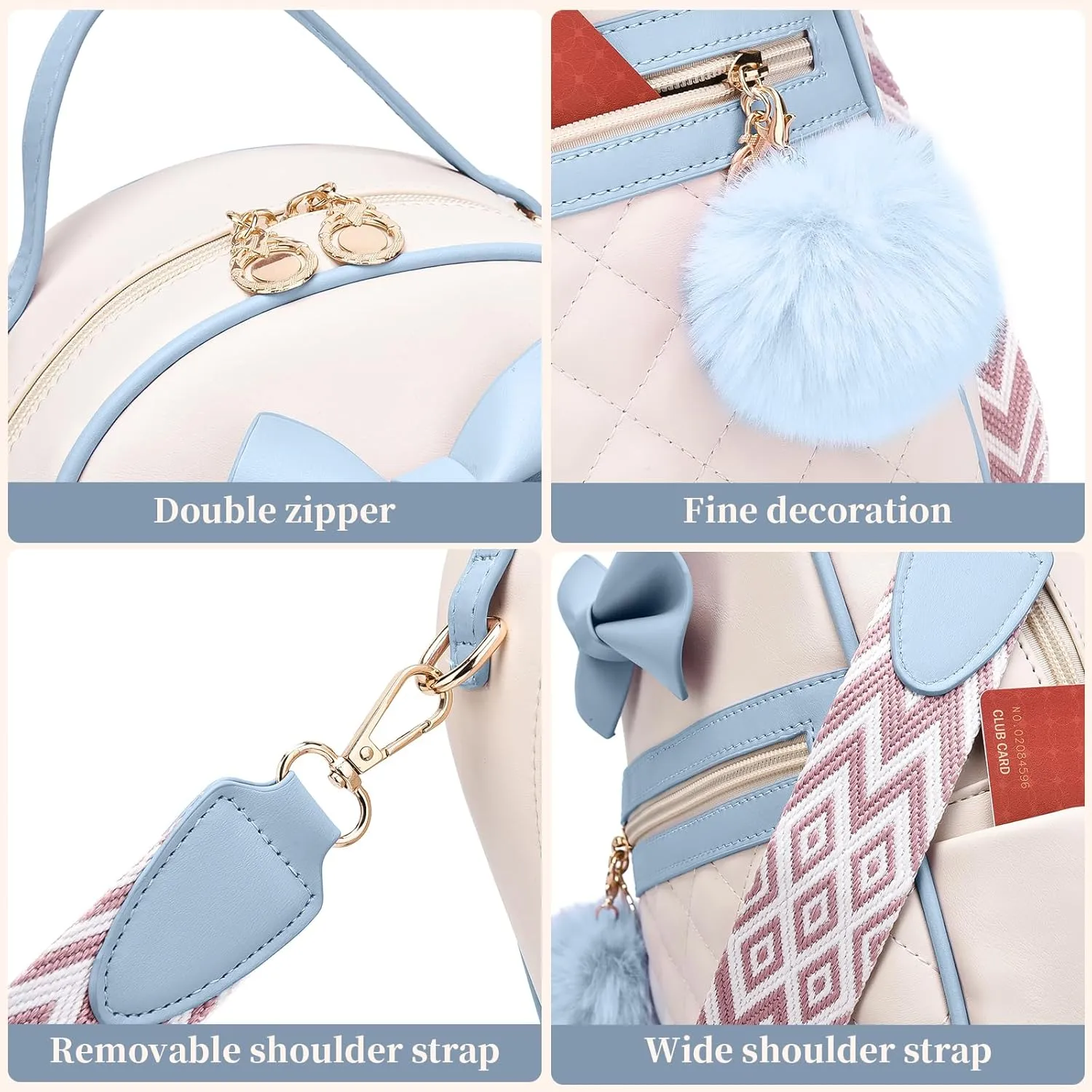 I IHAYNER Cute Small Backpack Purse with Bow Mini Backpack Fashion Vegan Leather Pompom Backpack Shoulder Bag for Girs Blue