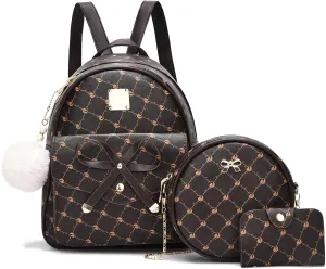 I IHAYNER Girls Bowknot 3-Pieces Fahsion Leather Backpack Backpack Purse for Women Rucksack for Ladies Shoulder Bag