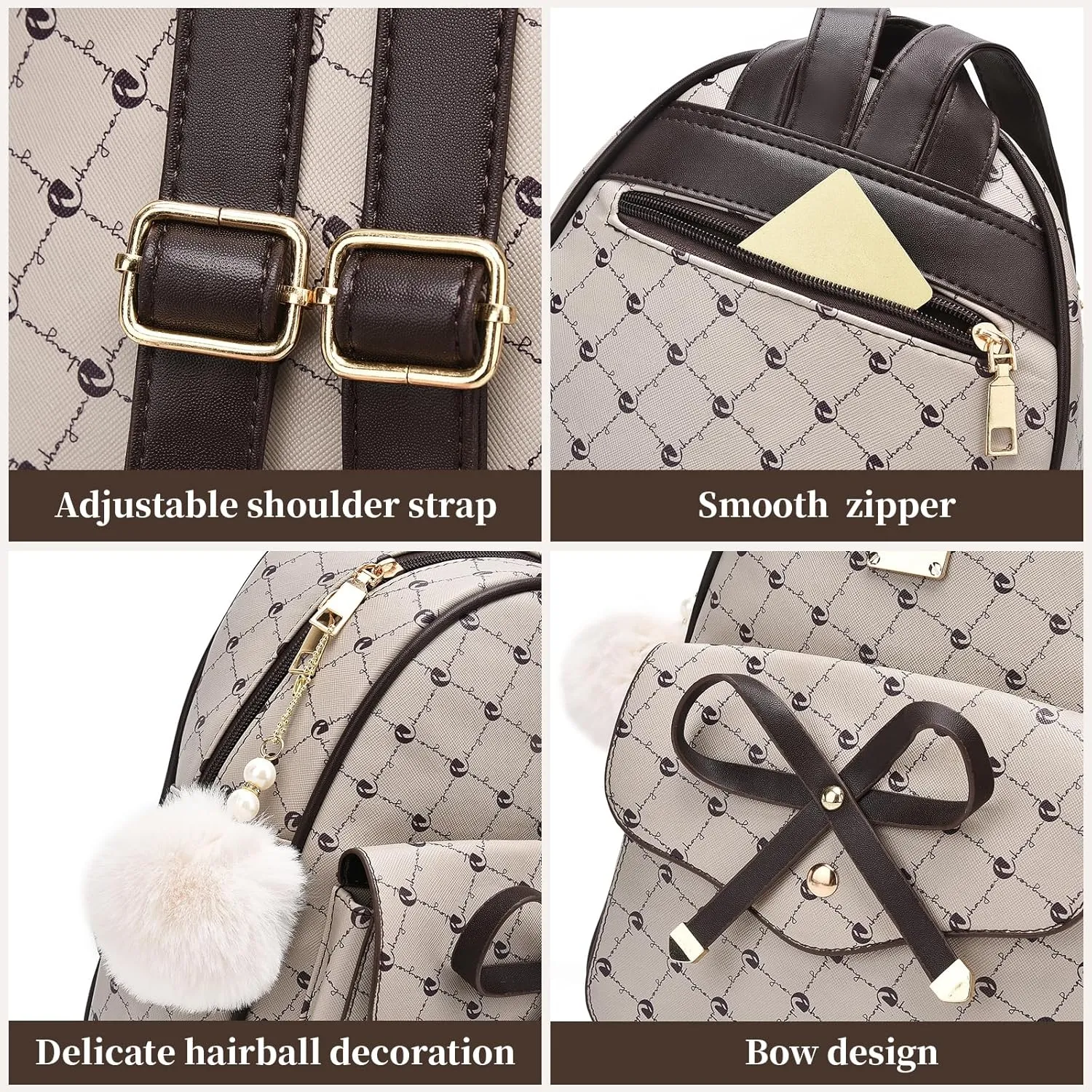 I IHAYNER Girls Bowknot 3-Pieces Fahsion Leather Backpack Backpack Purse for Women Rucksack for Ladies Shoulder Bag