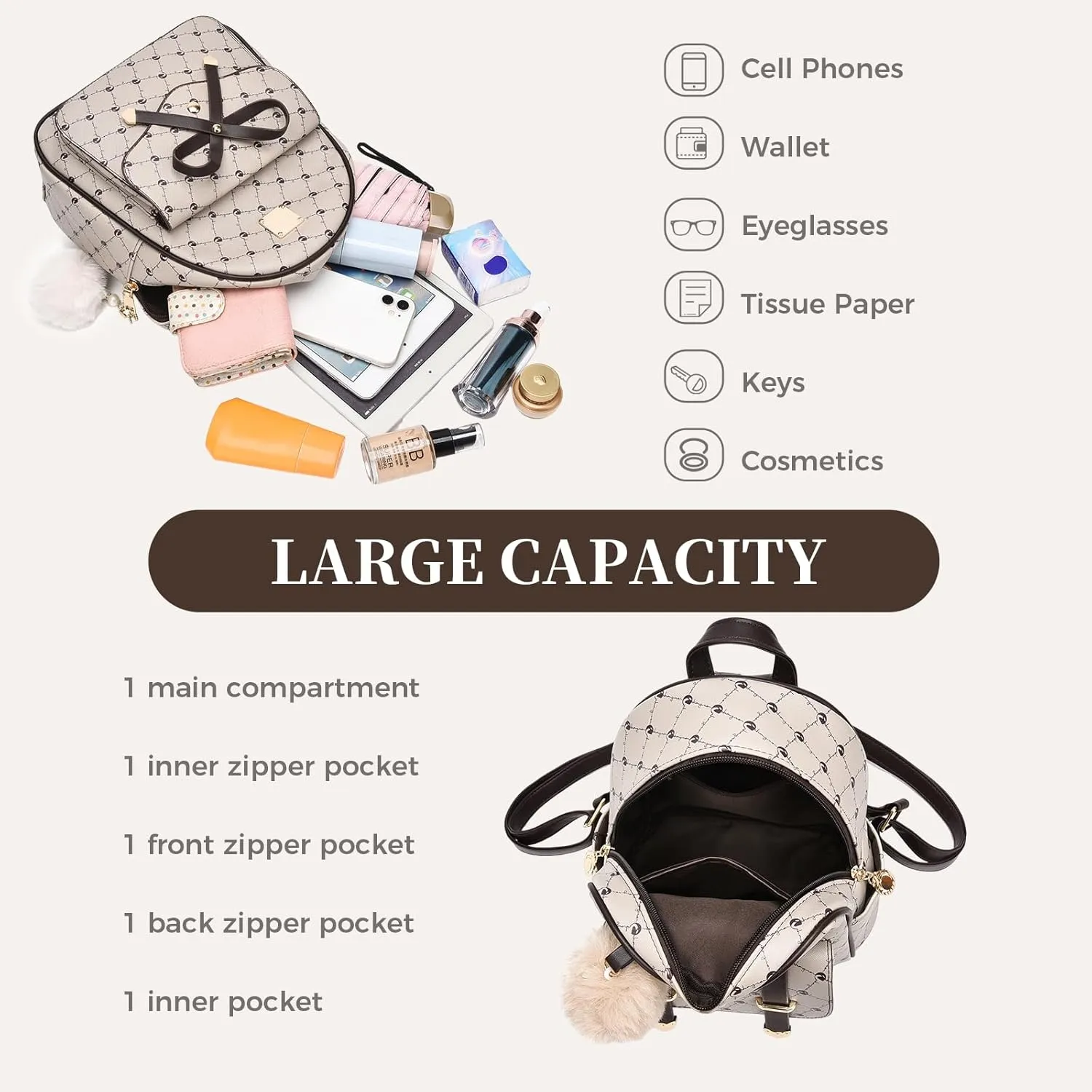 I IHAYNER Girls Bowknot 3-Pieces Fahsion Leather Backpack Backpack Purse for Women Rucksack for Ladies Shoulder Bag