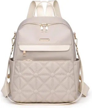 I IHAYNER Nylon Backpack Purse for Women Fashion Multipurpose Handbag Ladies Shoulder Bags Quilted Casual Travel Backpack Beige