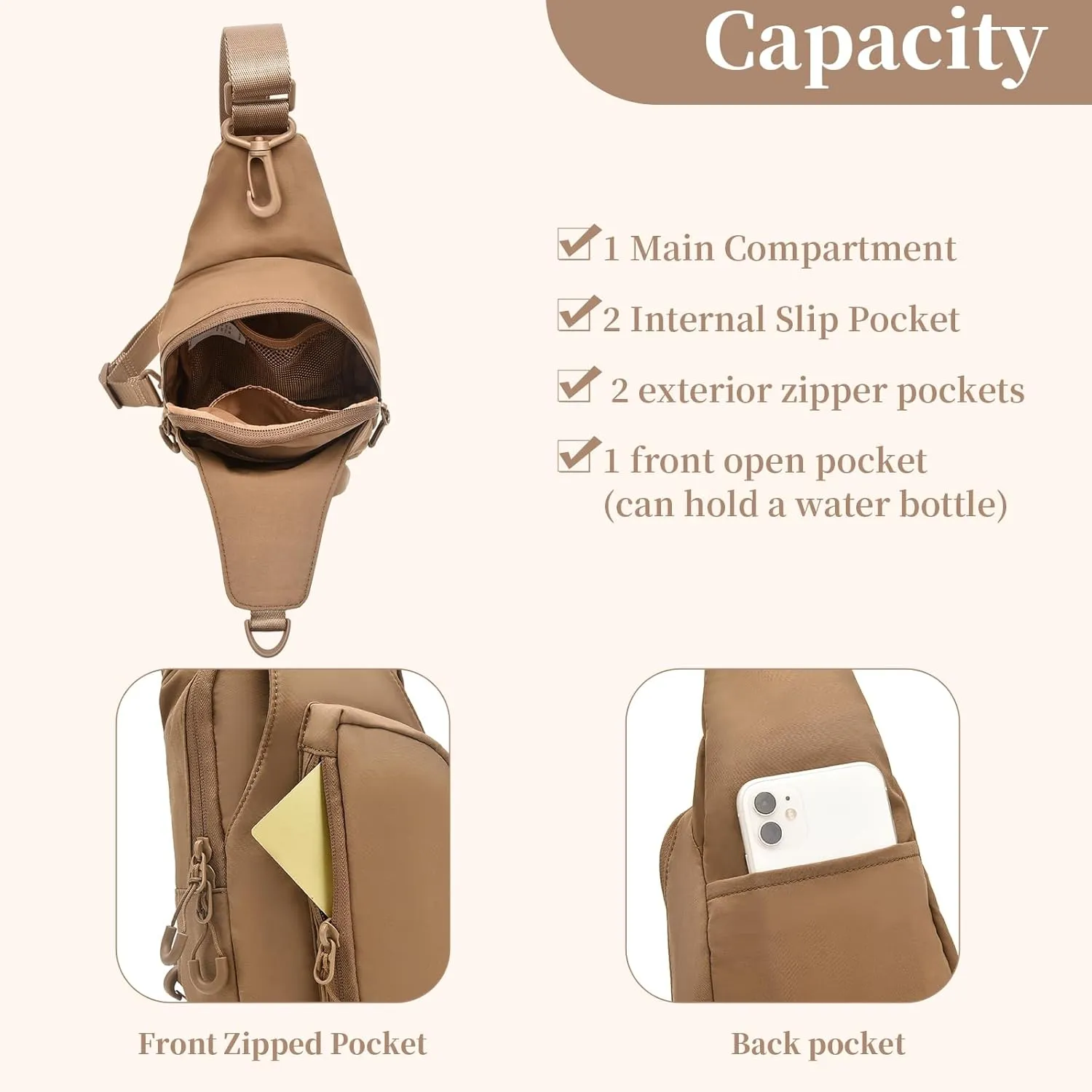 I IHAYNER Small Sling Bag for Women Crossbody Bags Fanny Pack Chest Bag for Travel Lightweight Casual Backpack for Hiking Beige