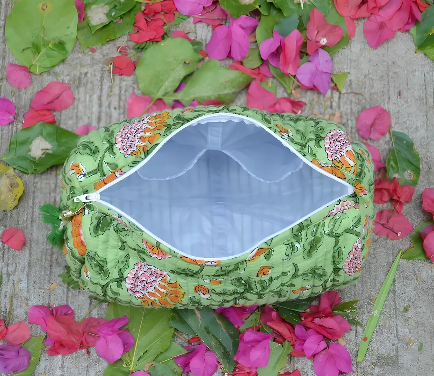 INDACORIFY 100% Cotton Block Print Cosmetic Toiletry Bags Boho Beauty Toiletry Kits Travel Case Pouch for Women's Printed Cotton Tote Bag (Pattern- 13)