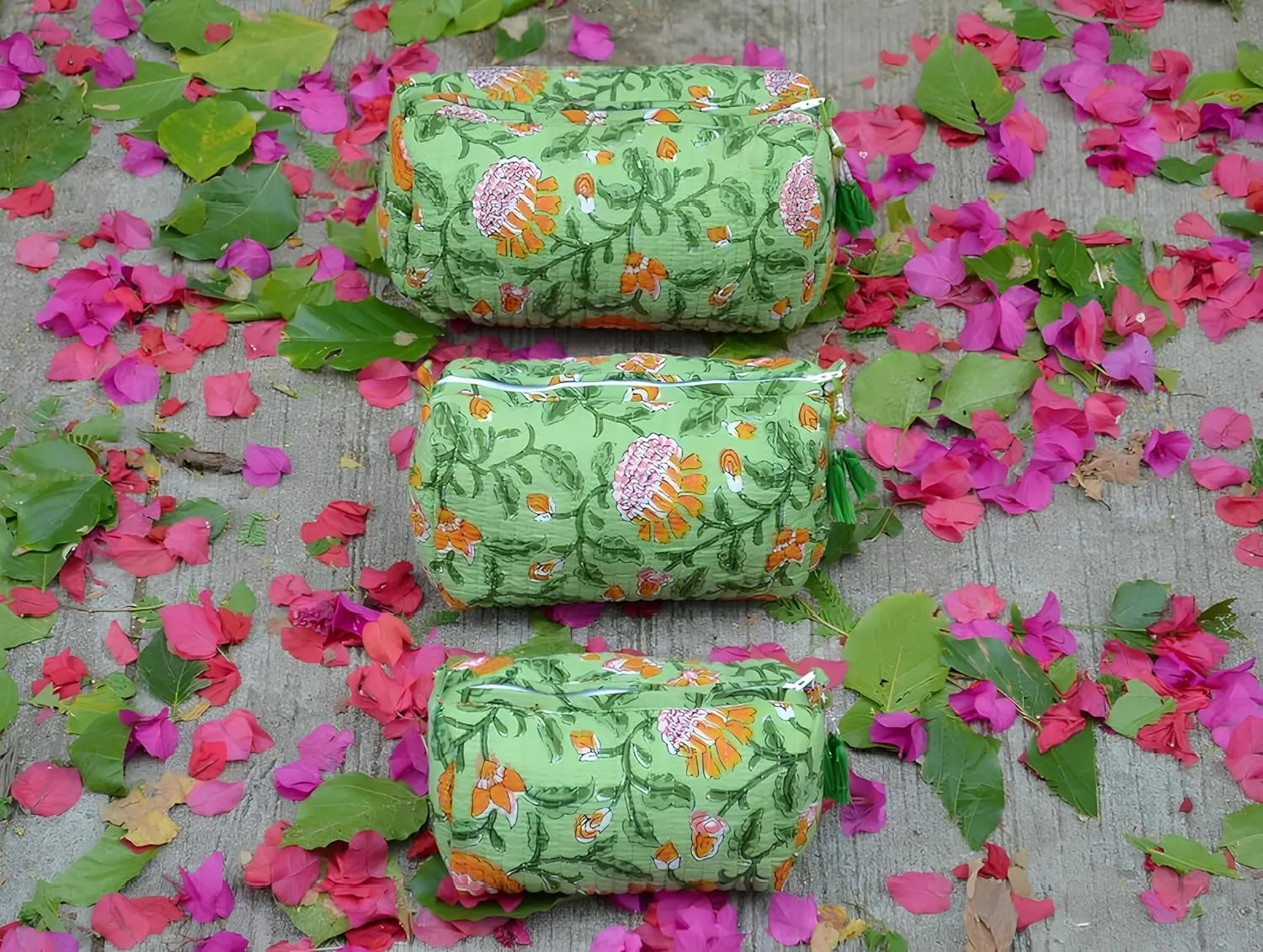 INDACORIFY 100% Cotton Block Print Cosmetic Toiletry Bags Boho Beauty Toiletry Kits Travel Case Pouch for Women's Printed Cotton Tote Bag (Pattern- 13)