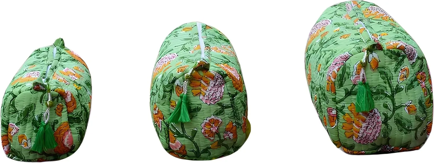 INDACORIFY 100% Cotton Block Print Cosmetic Toiletry Bags Boho Beauty Toiletry Kits Travel Case Pouch for Women's Printed Cotton Tote Bag (Pattern- 13)