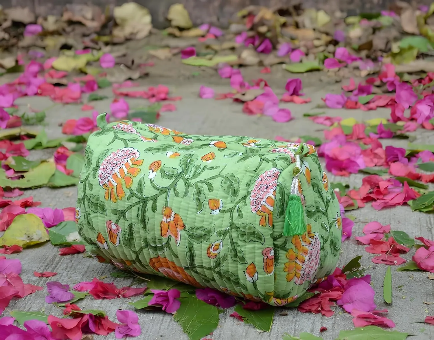 INDACORIFY 100% Cotton Block Print Cosmetic Toiletry Bags Boho Beauty Toiletry Kits Travel Case Pouch for Women's Printed Cotton Tote Bag (Pattern- 13)