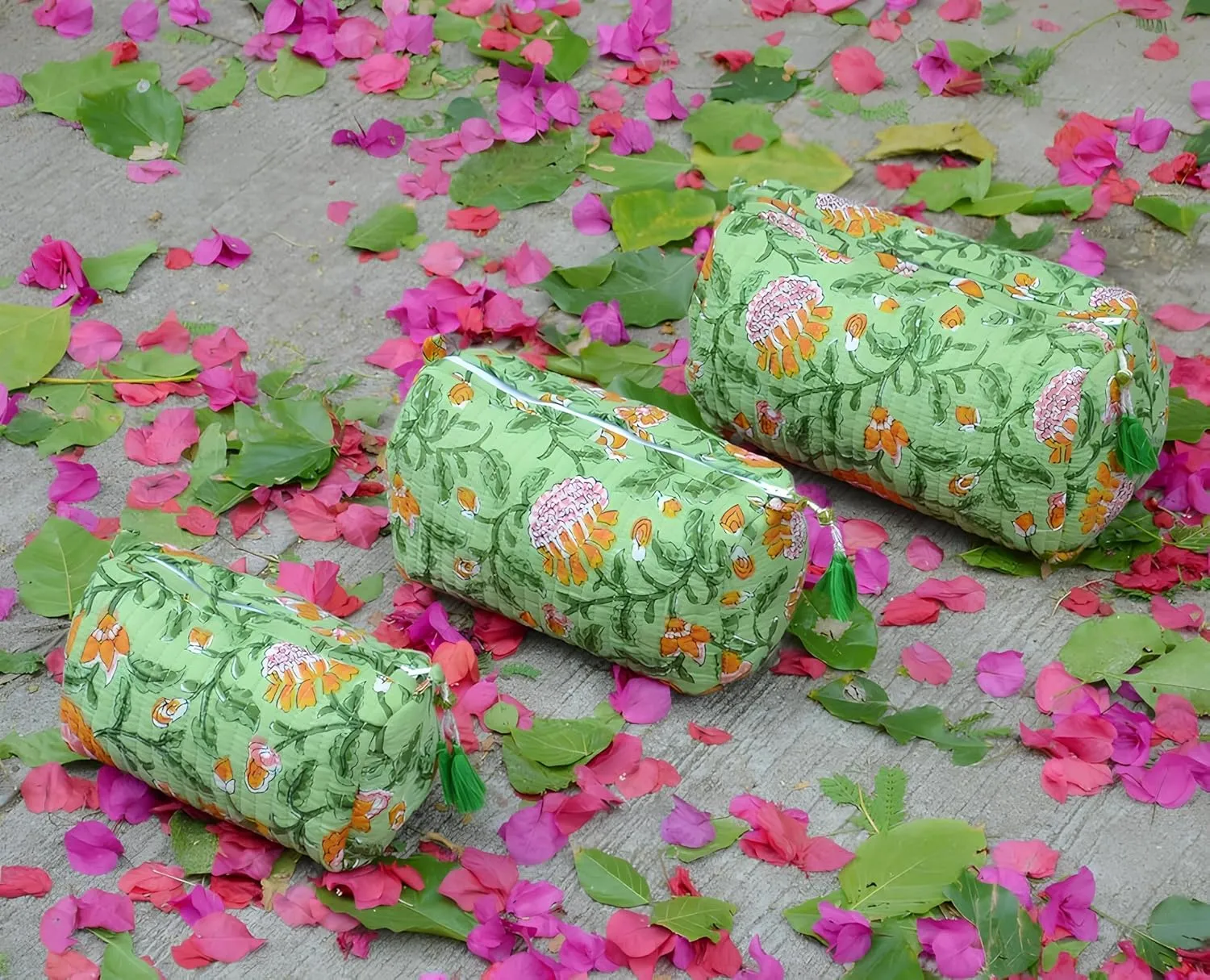 INDACORIFY 100% Cotton Block Print Cosmetic Toiletry Bags Boho Beauty Toiletry Kits Travel Case Pouch for Women's Printed Cotton Tote Bag (Pattern- 13)
