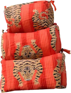 INDACORIFY Beautiful Printed Toiletry Bag Set 3 Pcs Quilted Makeup Bag Cosmetic Bag Block Print Handmade Waterproof Travel Accessory Bag