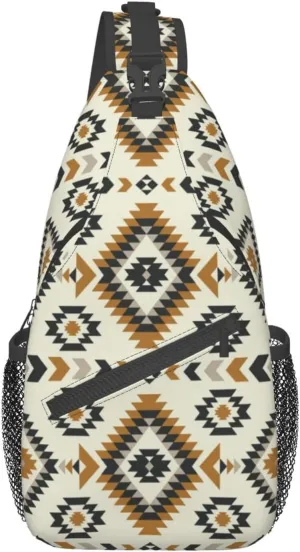 Indian Native American Ethnic Beige Sling Bag for Women Men Crossbody Sling Backpack Travel Hiking Daypack Shoulder Chest Bag with Adjustable Strap