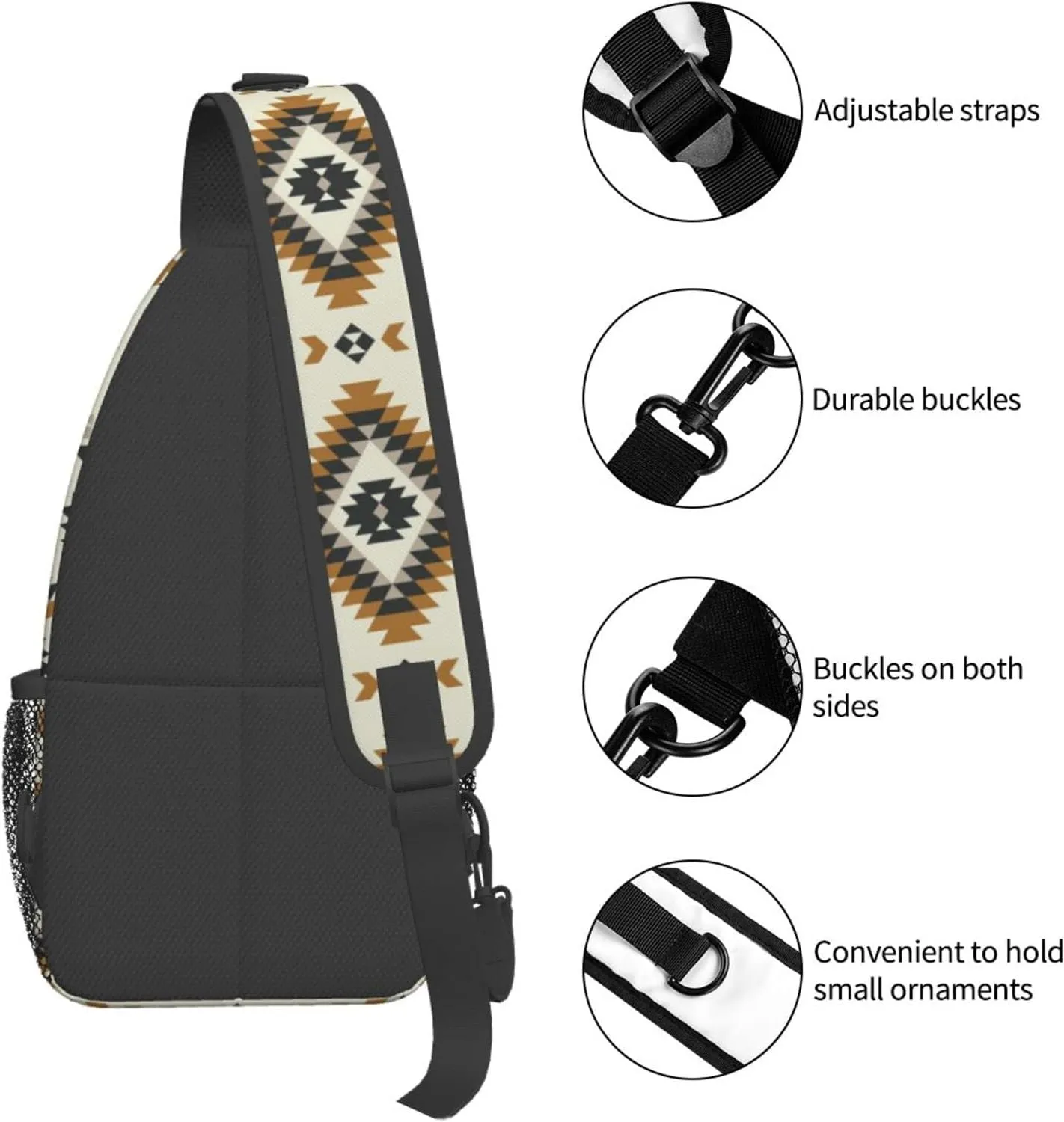 Indian Native American Ethnic Beige Sling Bag for Women Men Crossbody Sling Backpack Travel Hiking Daypack Shoulder Chest Bag with Adjustable Strap