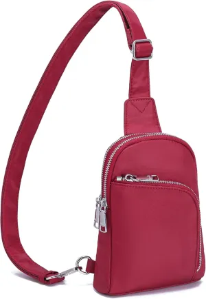 INICAT RFID Blocking Nylon Crossbody Bag for Women Small Sling Bag Travel Fanny Packs Belt Bag（red）