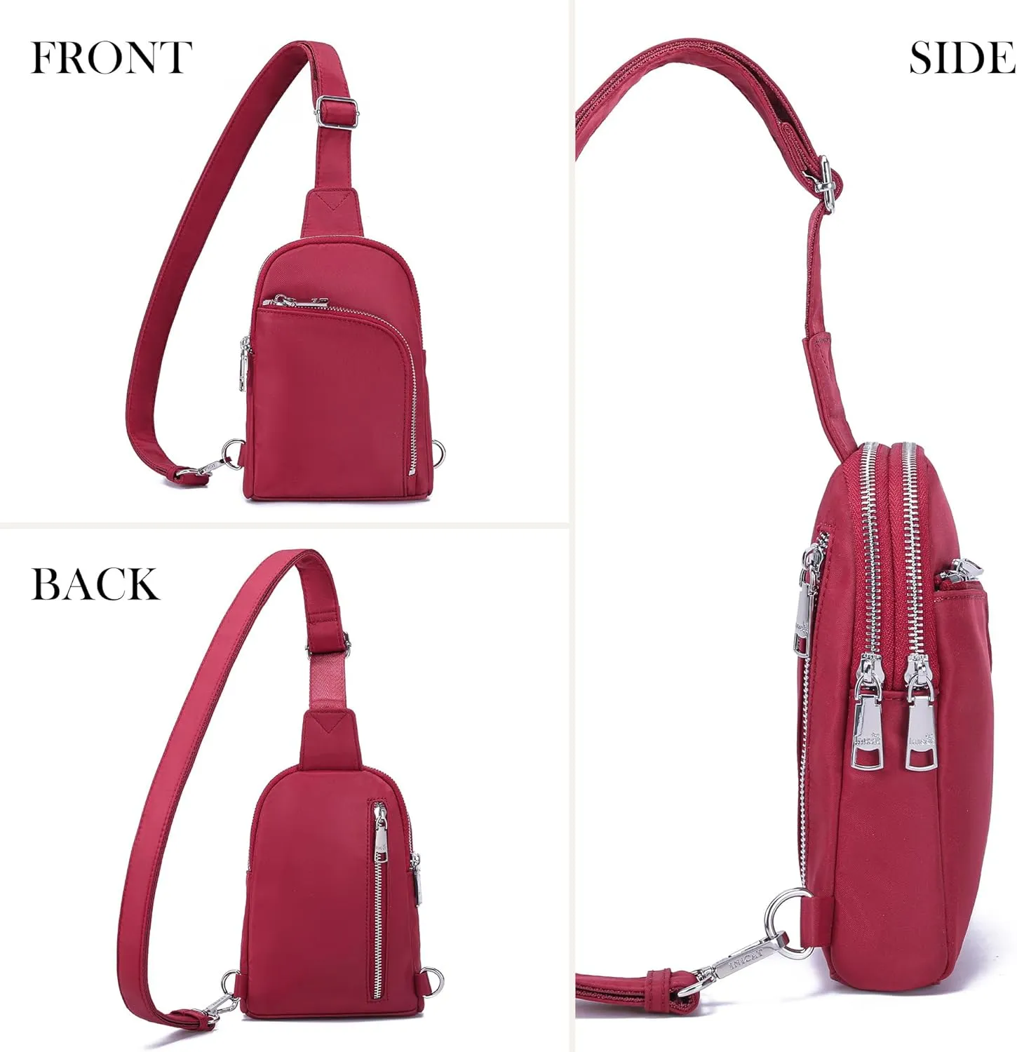 INICAT RFID Blocking Nylon Crossbody Bag for Women Small Sling Bag Travel Fanny Packs Belt Bag（red）