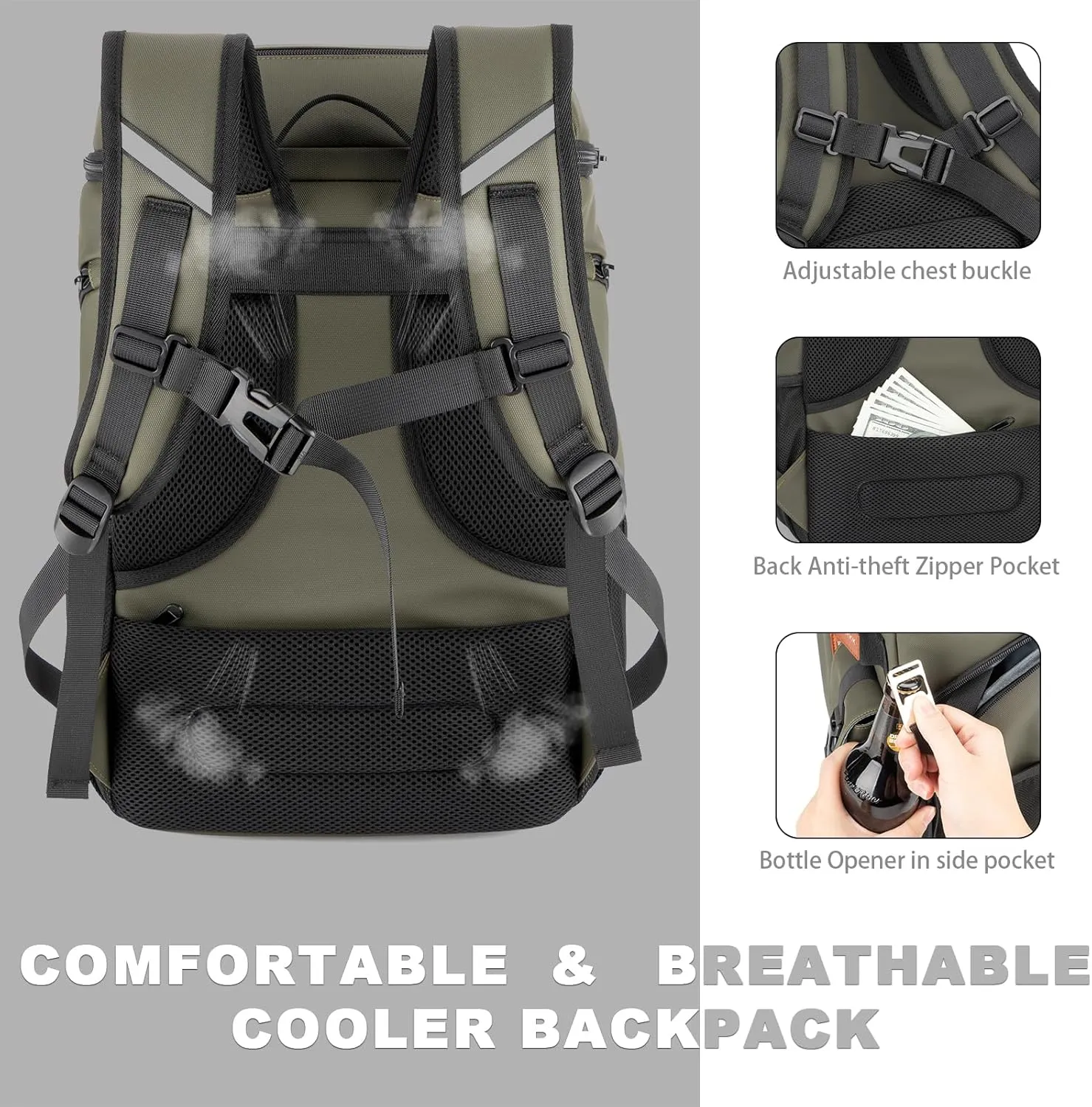 Insulated Cooler Backpack,33 Cans Multifunctional Double Deck Leakproof Cooler Bag with Sternum Strap,Large Capacity Lightweight Travel Camping Beach Backpack