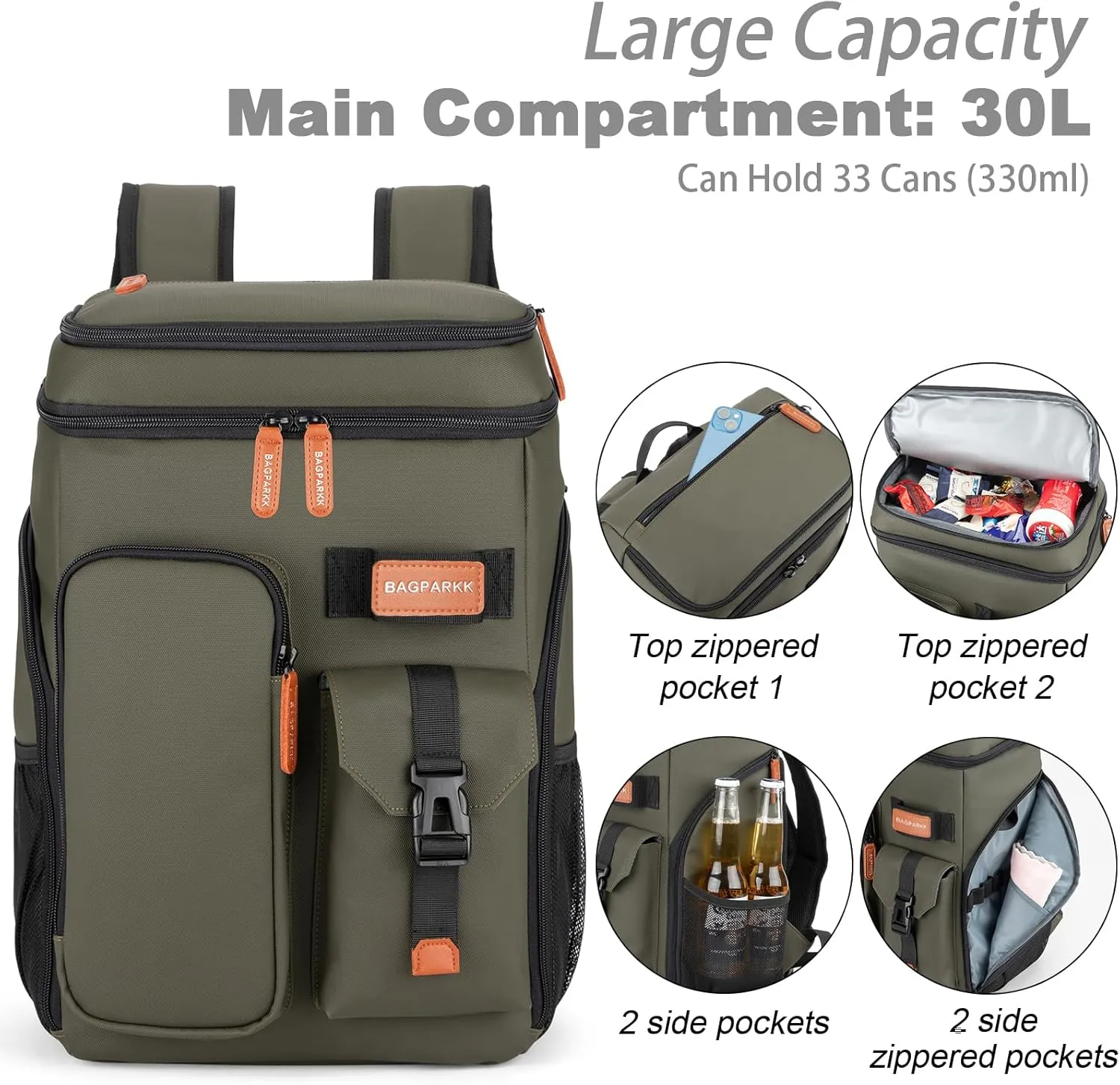 Insulated Cooler Backpack,33 Cans Multifunctional Double Deck Leakproof Cooler Bag with Sternum Strap,Large Capacity Lightweight Travel Camping Beach Backpack
