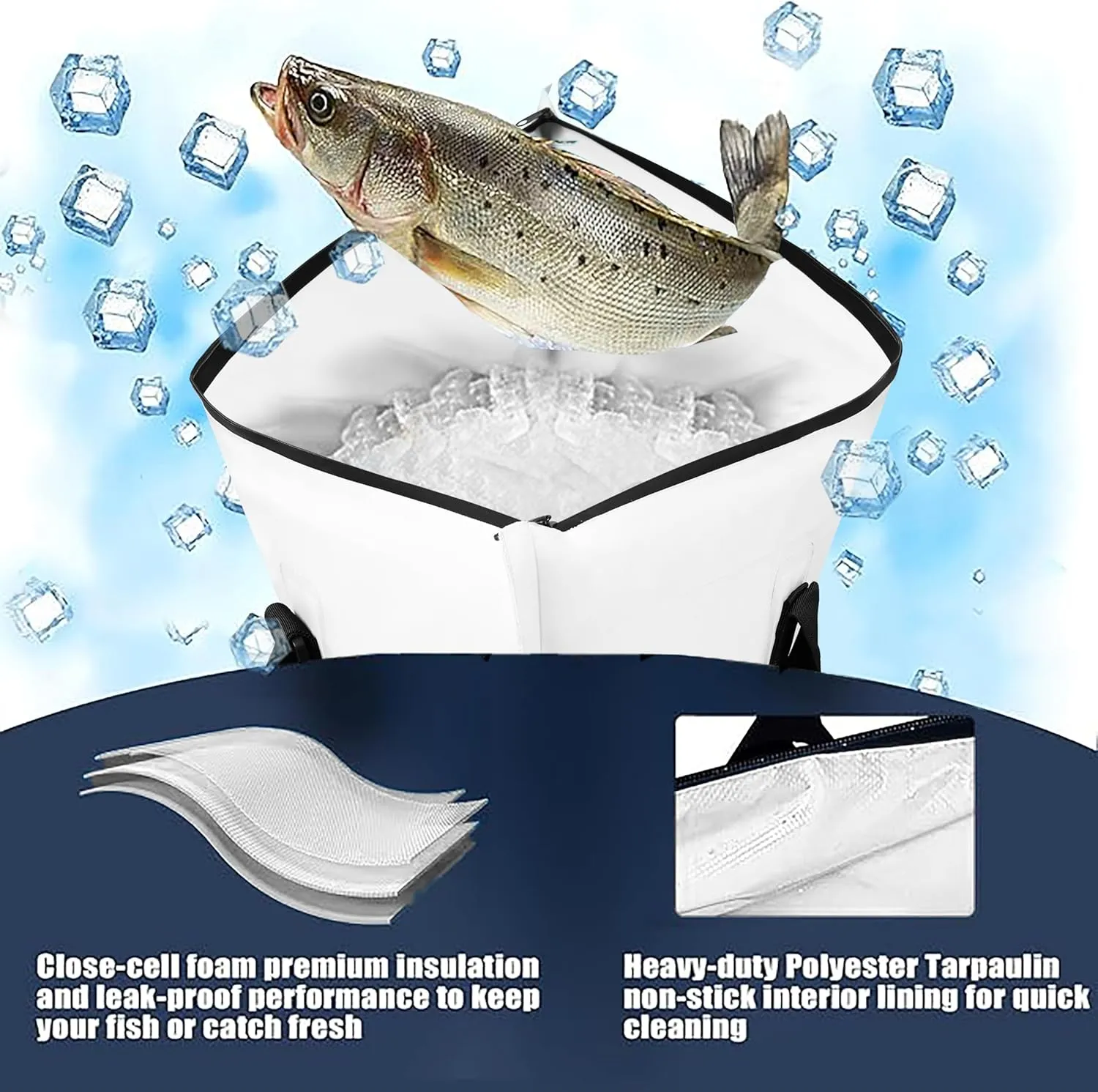 Insulated Fish Bag Cooler for Fishing 40x17 47x17Inches,Kill Bag with Drain Valve