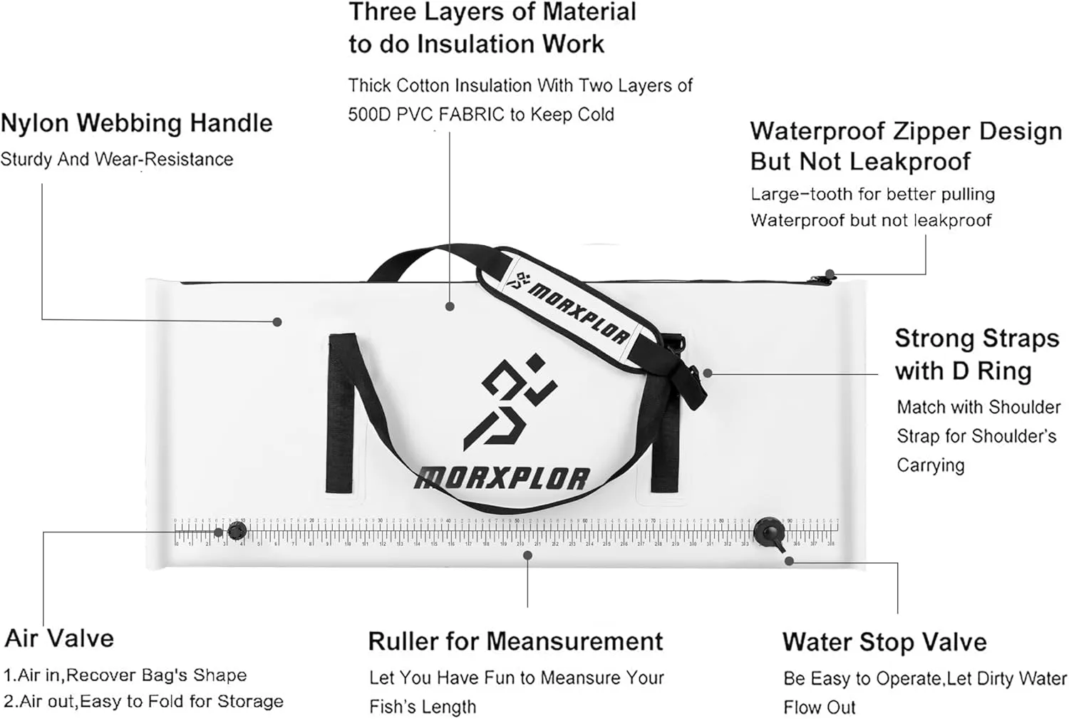 Insulated Fish Bag Cooler for Fishing 40x17 47x17Inches,Kill Bag with Drain Valve