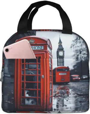 Insulated Lunch Bag England UK Retro London Telephone Lunch Box for women Men Reusable Leakproof Lunch Cooler Bag for Picnic Work