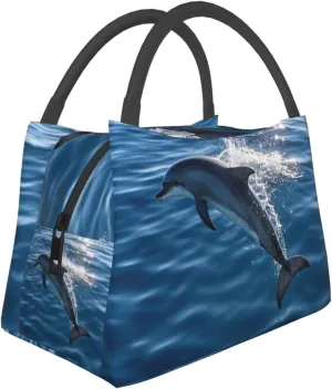 Insulated Lunch Bag for Men Women, Reusable Large Capacity Lunch Box, Leakproof Thermal Meal Cooler Handbags Tote Bag for Office Work Picnic, Cute Dolphin Leap Out Sea