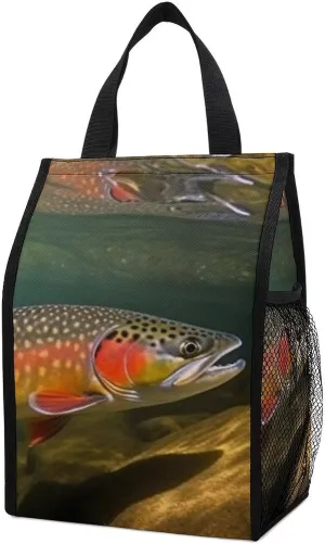 Insulated Lunch Bag for Women Men Brook Trout Fly Fishing Lunch Box Reusable Lunch Tote Bags Leakproof Cooler Bag Portable Lunch Container for Travel Picnic Office