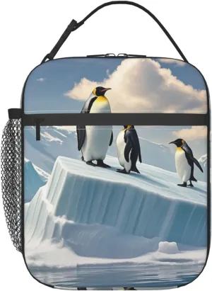 Insulated Lunch Bag for Women Men Portable Reusable Lunch Box Penguins On The Iceberg Lunch Tote Bag for Work Picnic Travel