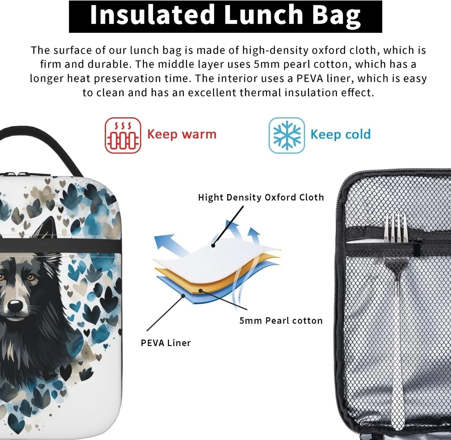 Insulated Lunch Bag for Women Men Portable Reusable Lunch Box Puppy Surrounded by Love Lunch Tote Bag for Work Picnic Travel
