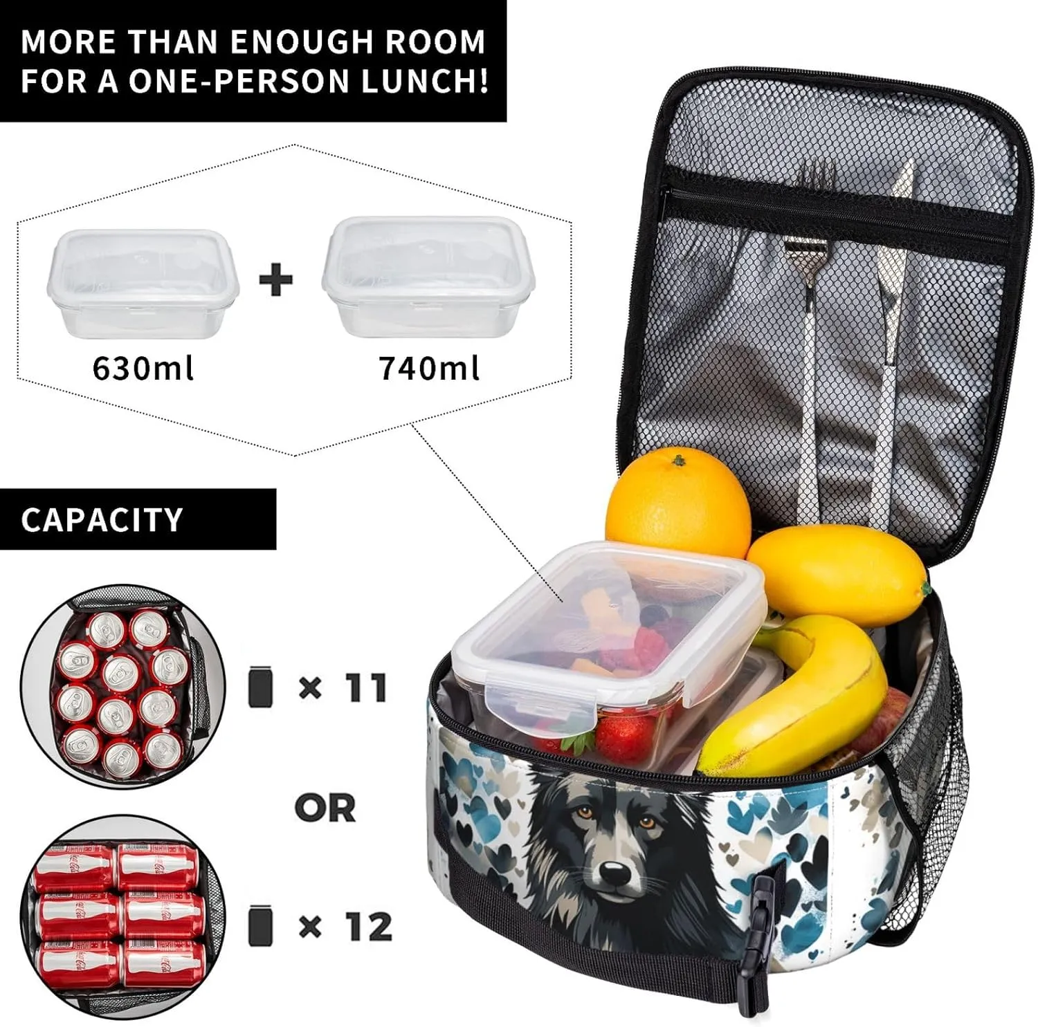 Insulated Lunch Bag for Women Men Portable Reusable Lunch Box Puppy Surrounded by Love Lunch Tote Bag for Work Picnic Travel