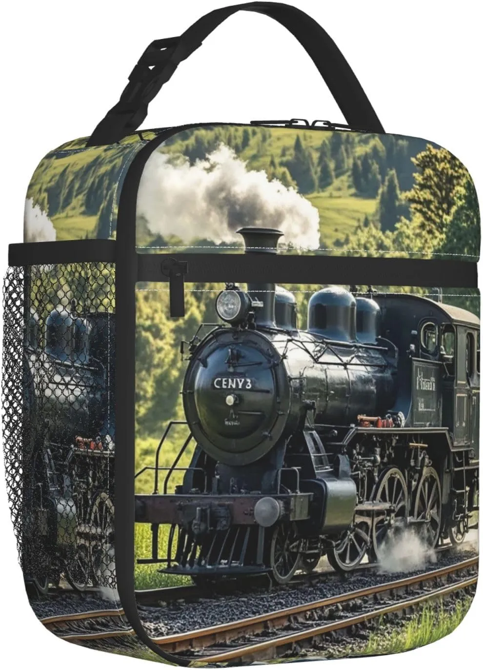 Insulated Lunch Bag for Women Men Portable Reusable Lunch Box Steam Train Lunch Tote Bag for Work Picnic Travel