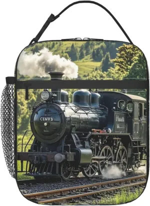 Insulated Lunch Bag for Women Men Portable Reusable Lunch Box Steam Train Lunch Tote Bag for Work Picnic Travel