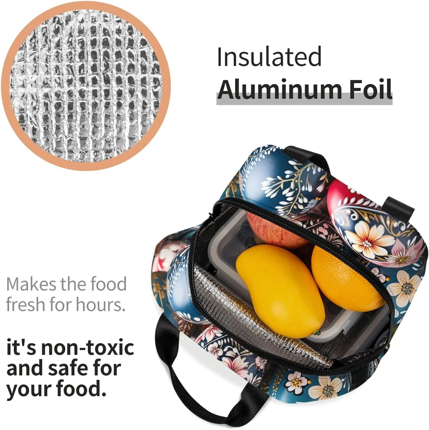 Insulated Lunch Bag for Women Men Portable Reusable Lunch Box Surrounded by Easter Eggs Lunch Tote Bag for Work Picnic Travel