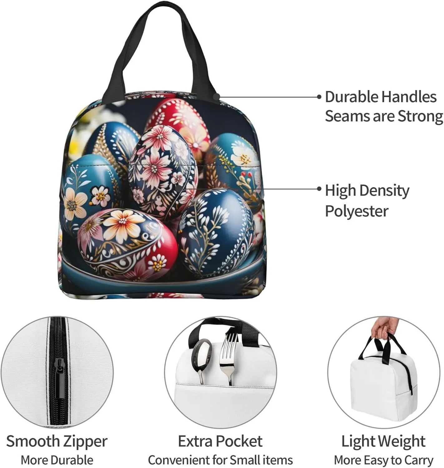 Insulated Lunch Bag for Women Men Portable Reusable Lunch Box Surrounded by Easter Eggs Lunch Tote Bag for Work Picnic Travel
