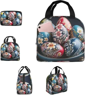 Insulated Lunch Bag for Women Men Portable Reusable Lunch Box Surrounded by Easter Eggs Lunch Tote Bag for Work Picnic Travel