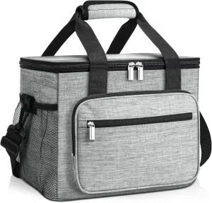 Insulated Lunch Bag, Large Leakproof lunchbag Lunch Boxes for Adult Men Women, Soft Cooler Bags with 6 Pockets and Carabiner Clip for Work Picnic Travel (15L, Gray)