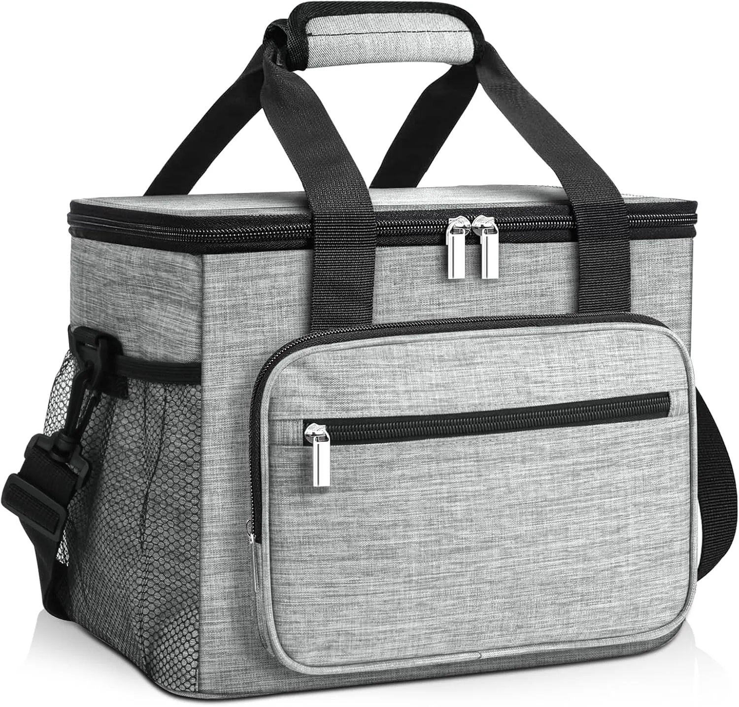 Insulated Lunch Bag, Large Leakproof lunchbag Lunch Boxes for Adult Men Women, Soft Cooler Bags with 6 Pockets and Carabiner Clip for Work Picnic Travel (15L, Gray)