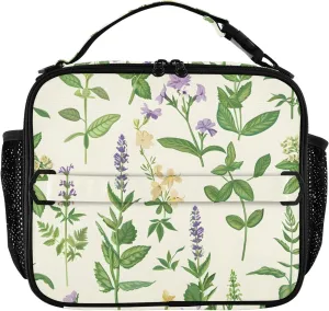 Insulated Lunch Bag Lunch box Cooler Bag for Women Men Herbal Herbaceous Reusable Portable with Shoulder Strap