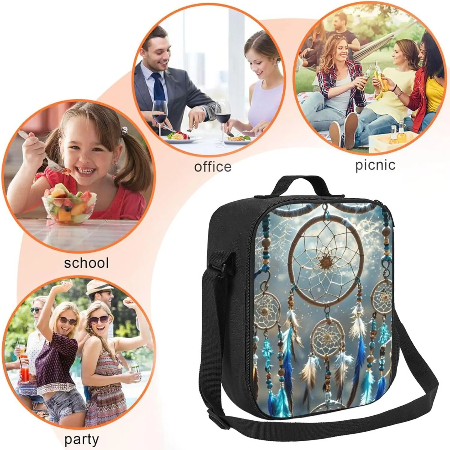 Insulated Lunch Bag Native American Dream Catcher Lunch Box for Women Men Reusable Lunch Tote Bag for Work Picnic Travel