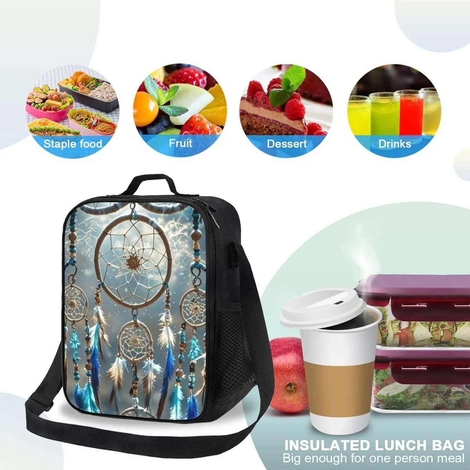 Insulated Lunch Bag Native American Dream Catcher Lunch Box for Women Men Reusable Lunch Tote Bag for Work Picnic Travel