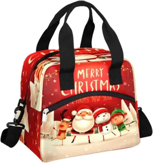 Insulated Lunch Bag Women Men Christmas Santa Snowman Reindeer Large Reusable Lunch Box Leakproof Lunch Tote Bag Cooler Bag with Adjustable Shoulder Strap Travel Picnic Work Beach