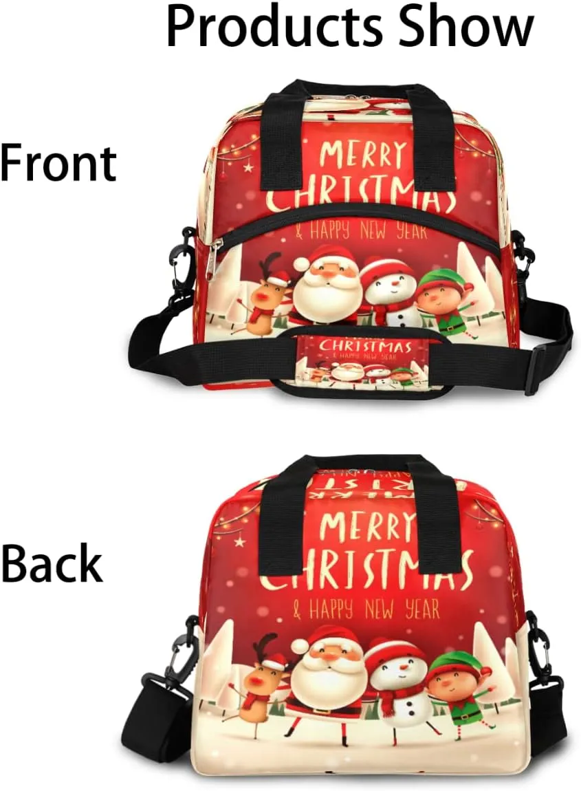 Insulated Lunch Bag Women Men Christmas Santa Snowman Reindeer Large Reusable Lunch Box Leakproof Lunch Tote Bag Cooler Bag with Adjustable Shoulder Strap Travel Picnic Work Beach