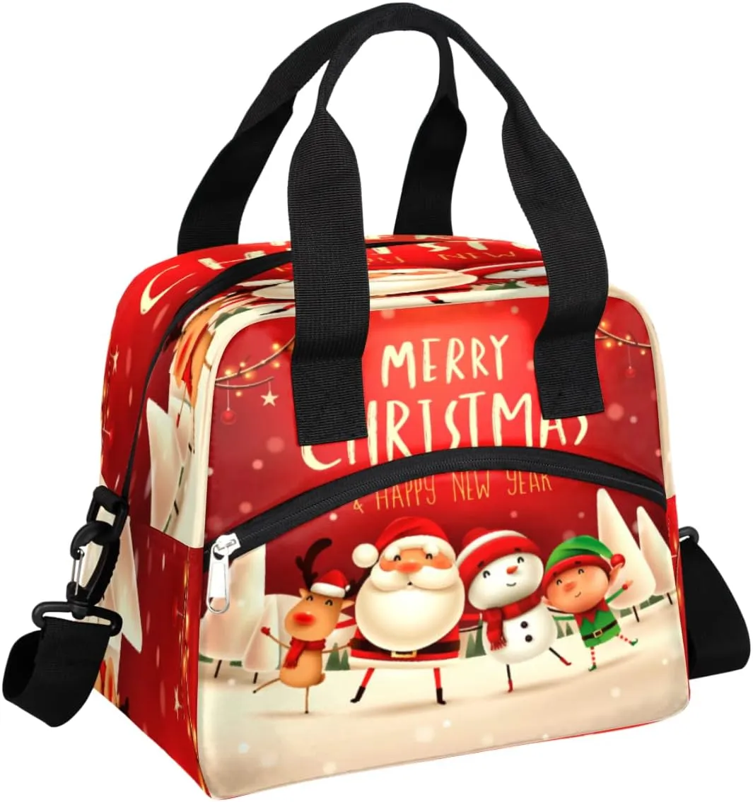 Insulated Lunch Bag Women Men Christmas Santa Snowman Reindeer Large Reusable Lunch Box Leakproof Lunch Tote Bag Cooler Bag with Adjustable Shoulder Strap Travel Picnic Work Beach