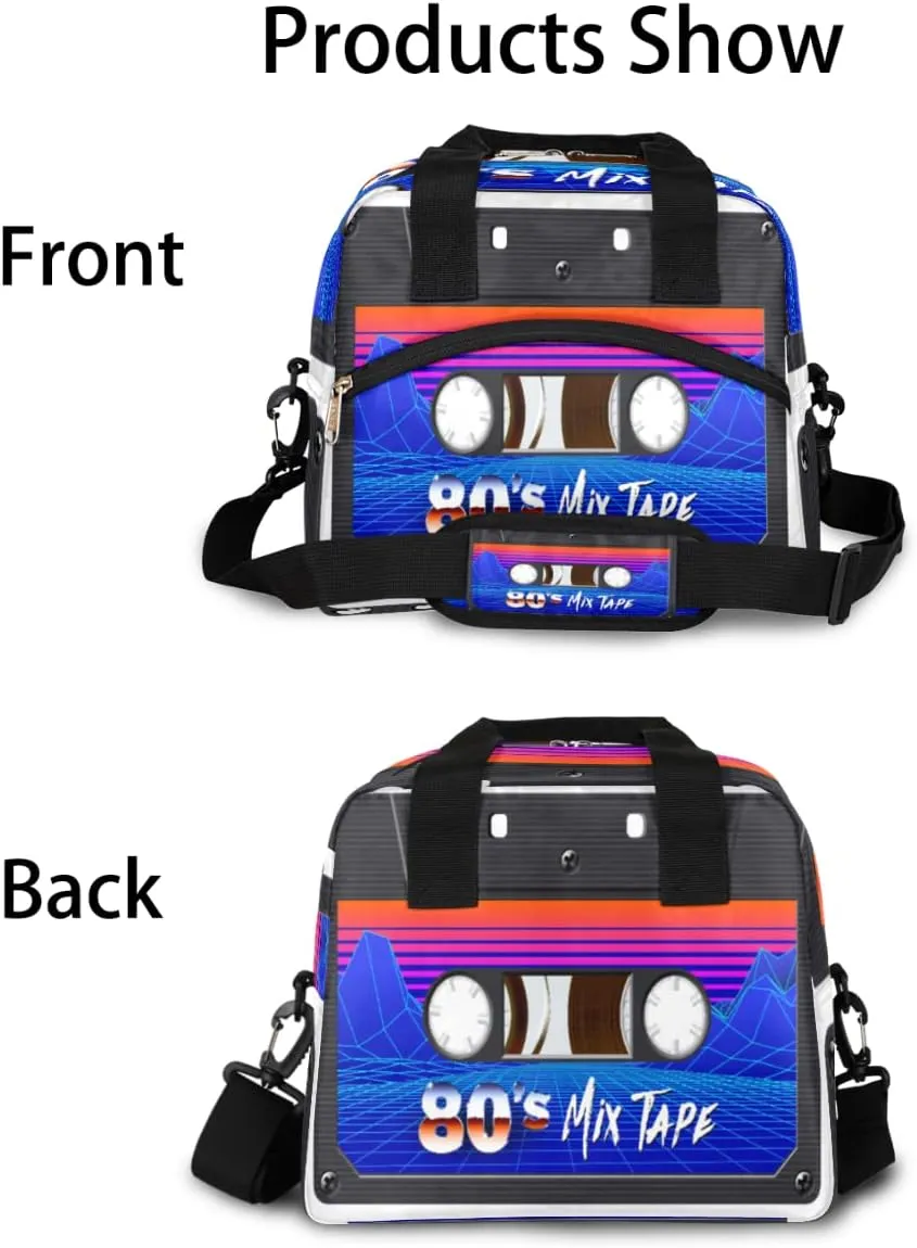 Insulated Lunch Bag Women Men Retro Cassette Tape Large Reusable Lunch Box Leakproof Lunch Tote Bag Cooler Bag with Adjustable Shoulder Strap Travel Picnic Work Beach