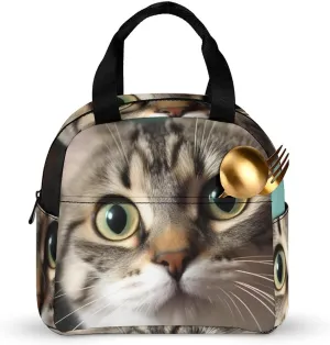 Insulated Lunch Bag Women Men Reusable Lunch Box A Curious Cat Lunch Tote Bags Leakproof Lunch Cooler Bag Portable Adult Lunch Container for Travel Picnic Office